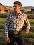 Cargar la imagen en la vista de la galería, Flying R Ranchwear - Feather Plaids - Brown & Turquoise - Long Sleeve - NEW FIT