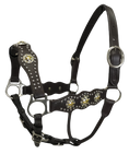Cargar la imagen en la vista de la galería, CROSS CONCHO HALTER WITH SPOTS AND ADJUSTABLE NOSE AND CHIN STRAPS -USA LEATHER