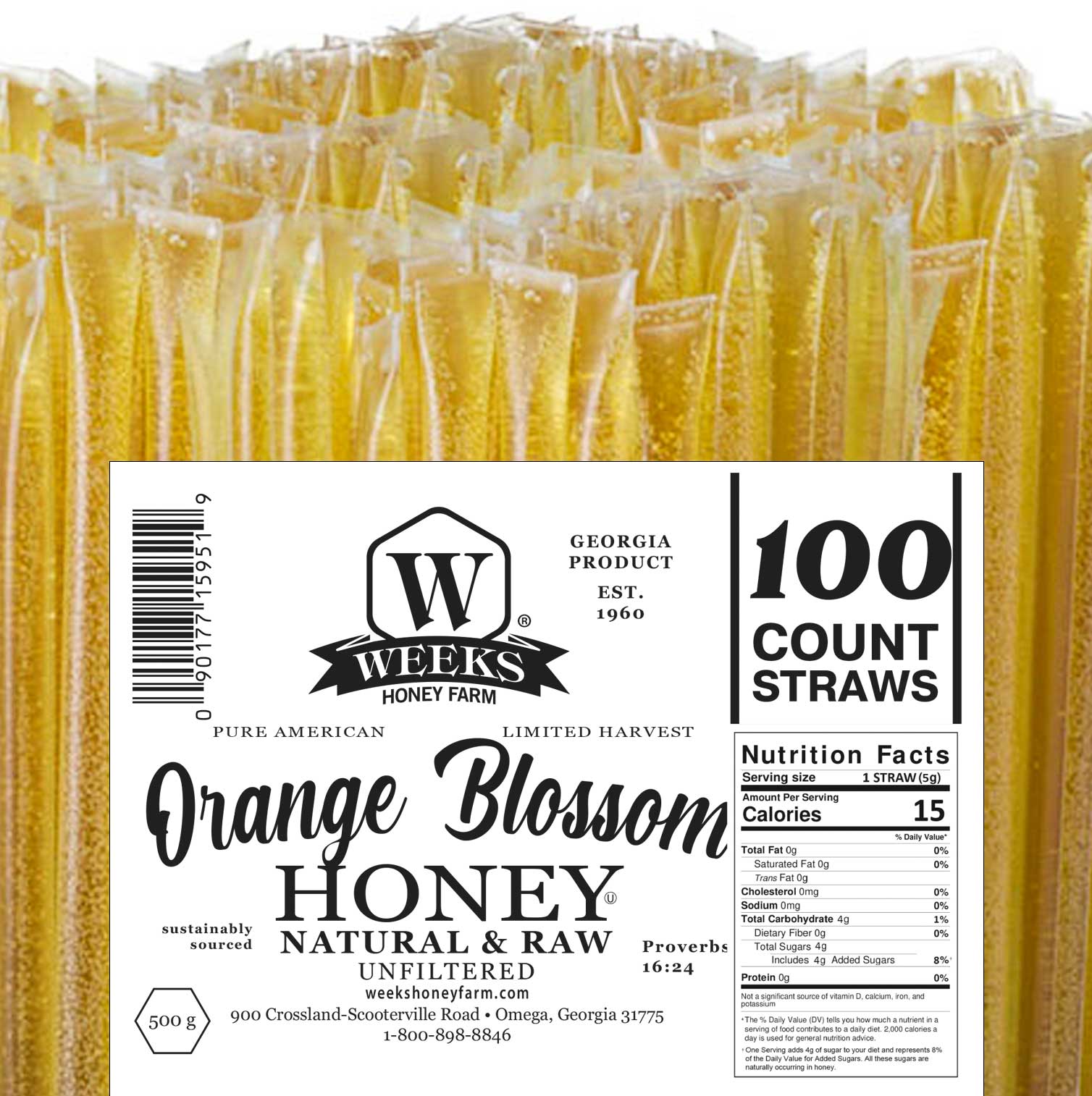 Raw Honey Straws – Orange Blossom & Wildflower | Weeks Honey Farm