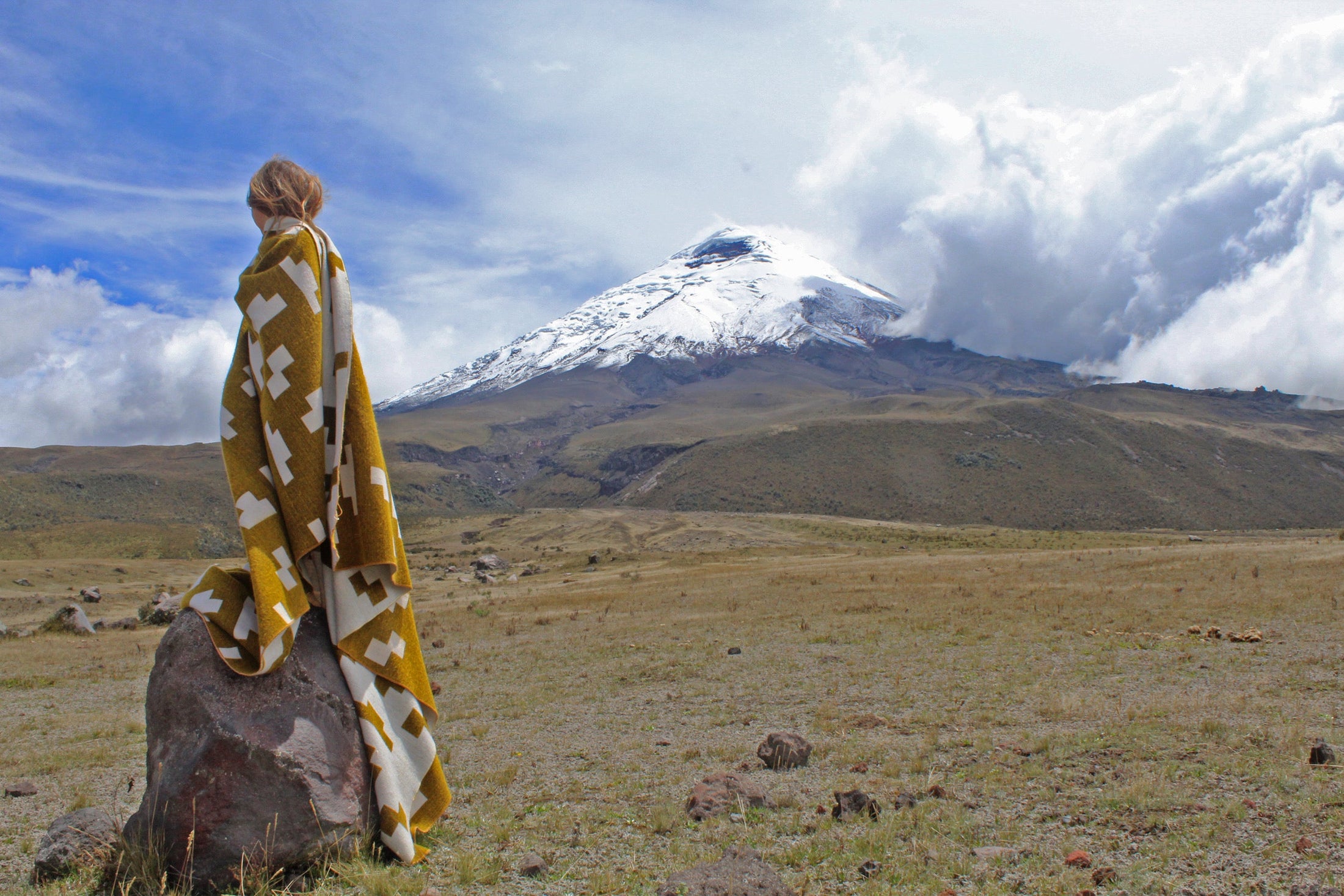Sierra Throw Blanket: Khaki Alpaca Wool & Acrylic 89" x 79"