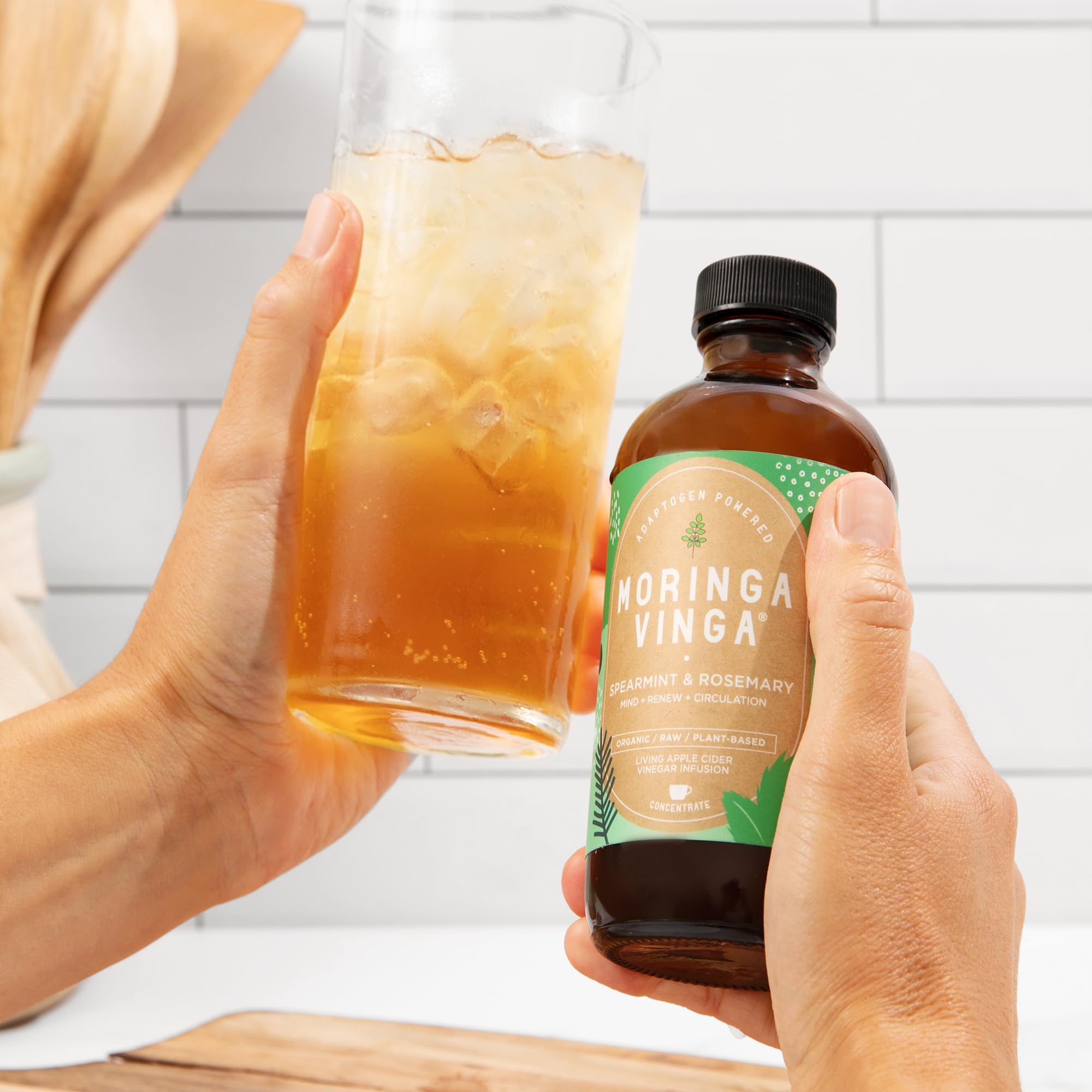 Organic Spearmint & Rosemary Moringa Infusion – Daily Herbal Tonic with Apple Cider Vinegar, Honey | Supports Mental Clarity & Circulation | Non-GMO, 16 oz