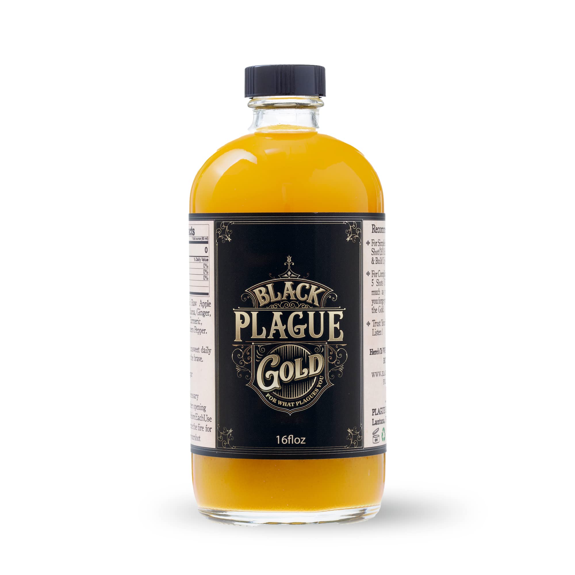 Black Plague Gold Fire Cider - 16oz All-Natural Elixir for Immunity, Gut Health & Wellness: Handcrafted, Small Batch, Herbal Apple Cider Vinegar, Whole, Raw & Sugar-Free - Unleash Your Optimal Health