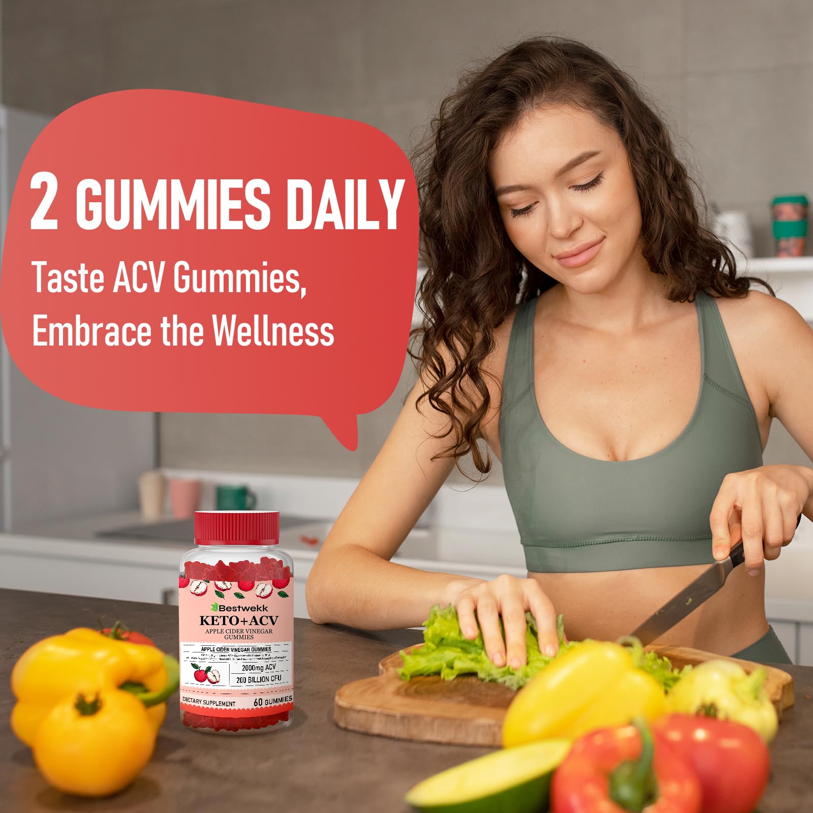 Apple Cider Vinegar Gummies, Max Strength 2000mg ACV Gummy with Probiotics, B12 and Keto Support, For Digestion, Metabolism, Detox, Gut & Immune Health, Gelatin-Free, Non-GMO, 120 keto acv gummies