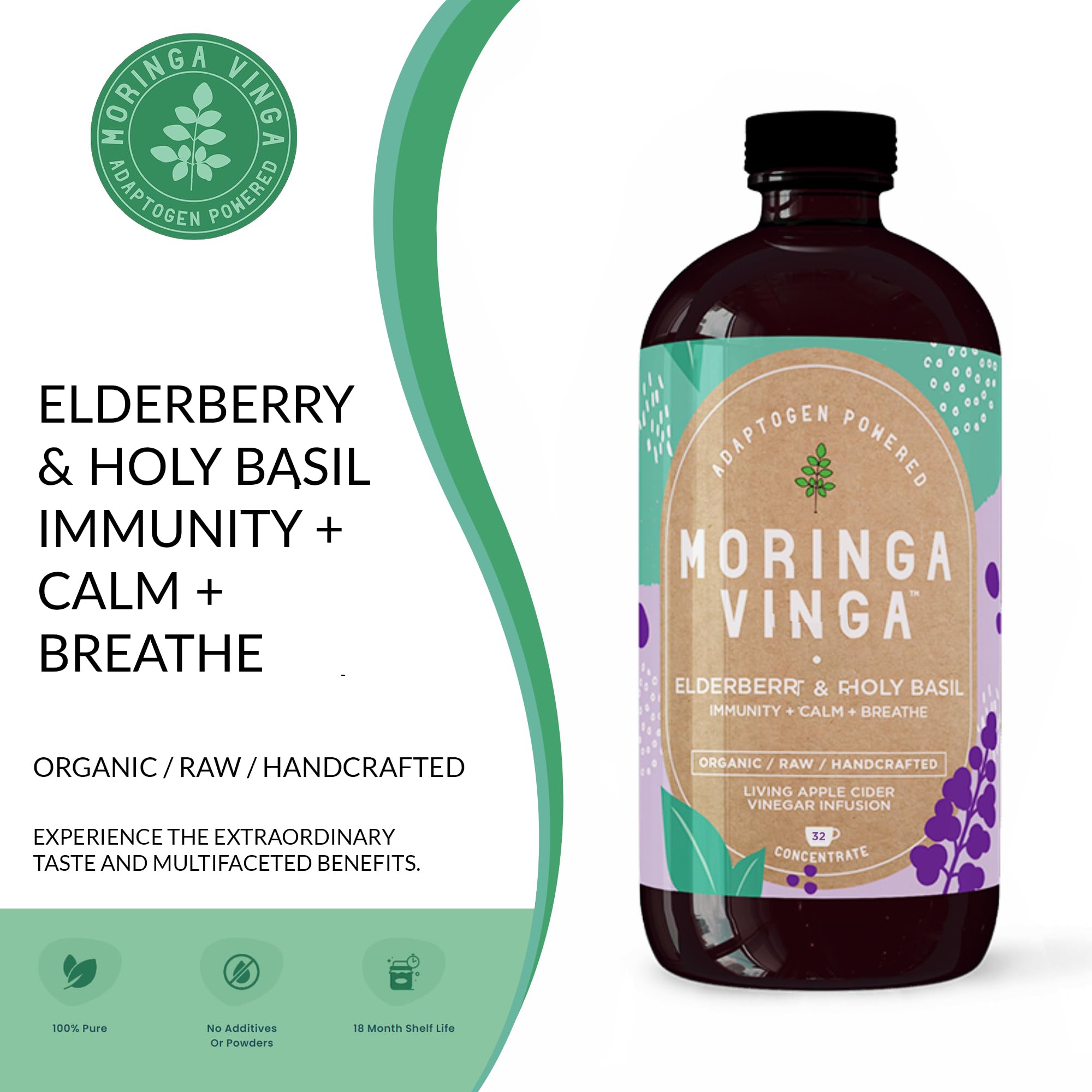 Organic Spearmint & Rosemary Moringa Infusion – Daily Herbal Tonic with Apple Cider Vinegar, Honey | Supports Mental Clarity & Circulation | Non-GMO, 16 oz