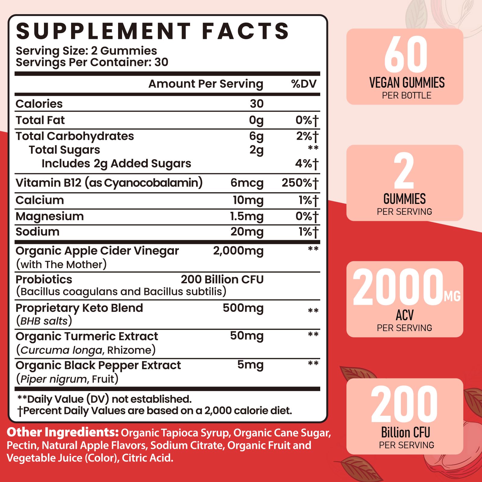 Apple Cider Vinegar Gummies, Max Strength 2000mg ACV Gummy with Probiotics, B12 and Keto Support, For Digestion, Metabolism, Detox, Gut & Immune Health, Gelatin-Free, Non-GMO, 120 keto acv gummies