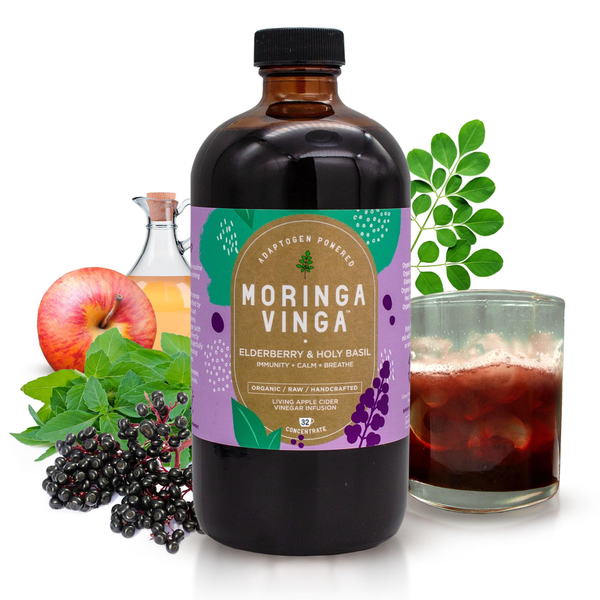 Organic Spearmint & Rosemary Moringa Infusion – Daily Herbal Tonic with Apple Cider Vinegar, Honey | Supports Mental Clarity & Circulation | Non-GMO, 16 oz