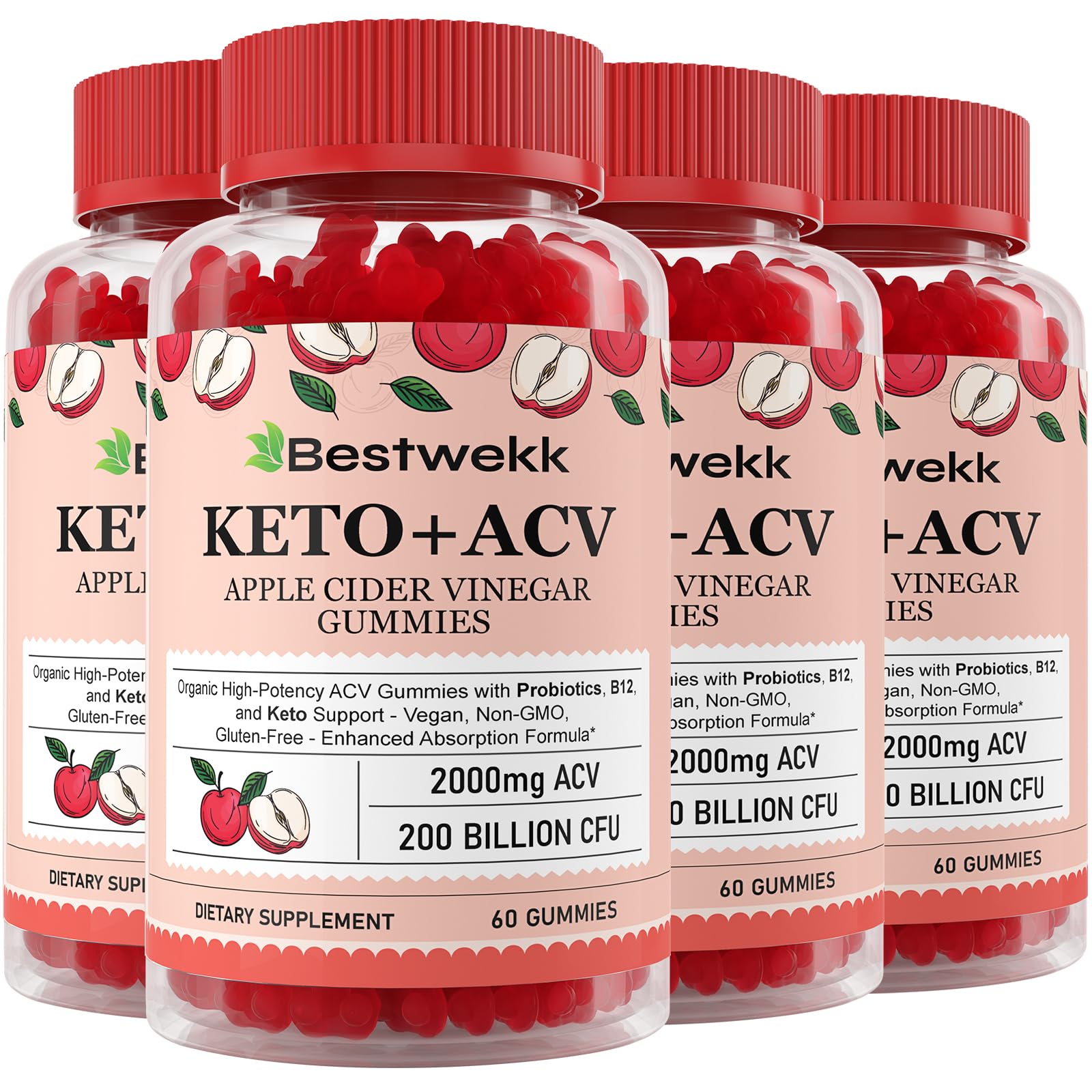 Apple Cider Vinegar Gummies, Max Strength 2000mg ACV Gummy with Probiotics, B12 and Keto Support, For Digestion, Metabolism, Detox, Gut & Immune Health, Gelatin-Free, Non-GMO, 120 keto acv gummies