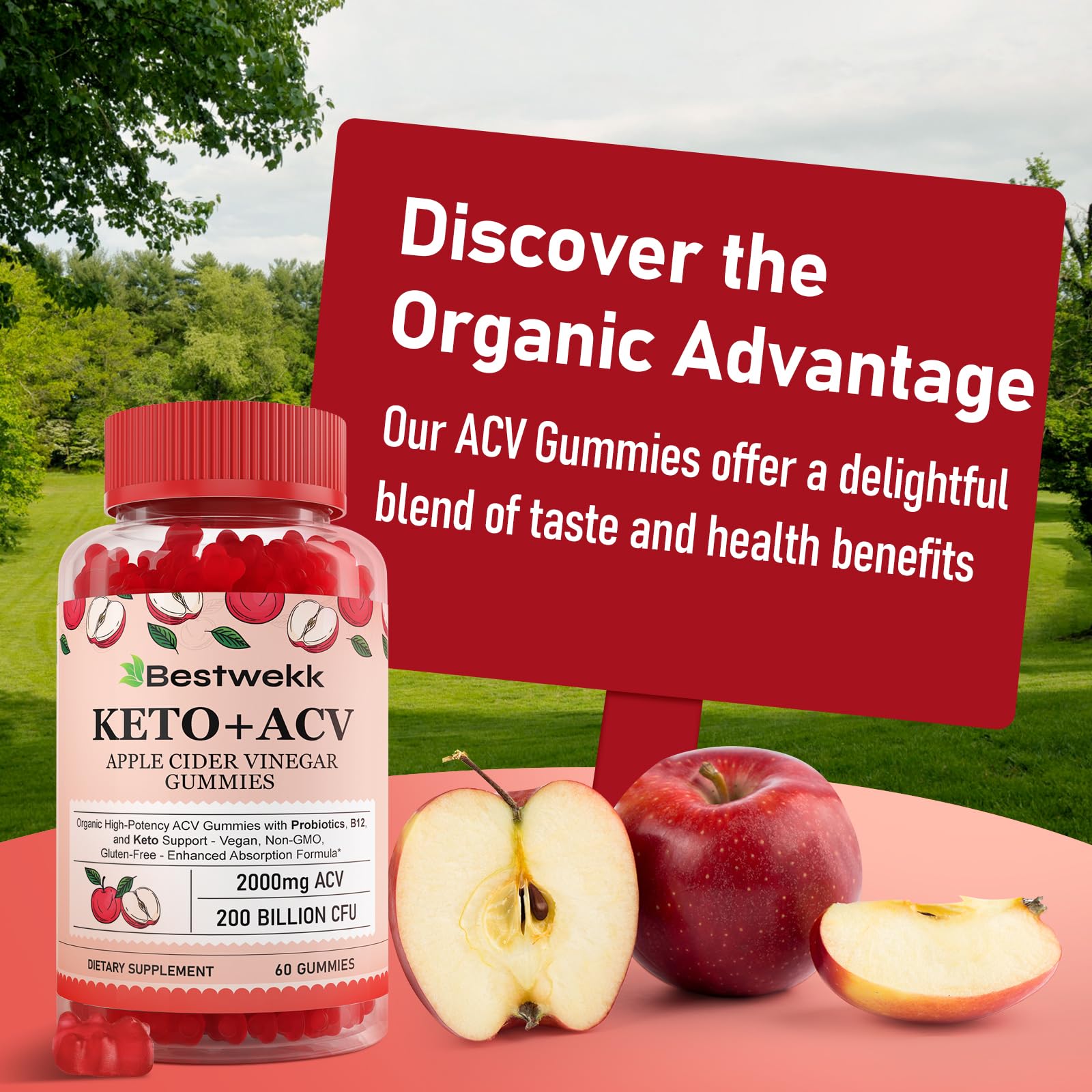 Apple Cider Vinegar Gummies, Max Strength 2000mg ACV Gummy with Probiotics, B12 and Keto Support, For Digestion, Metabolism, Detox, Gut & Immune Health, Gelatin-Free, Non-GMO, 120 keto acv gummies