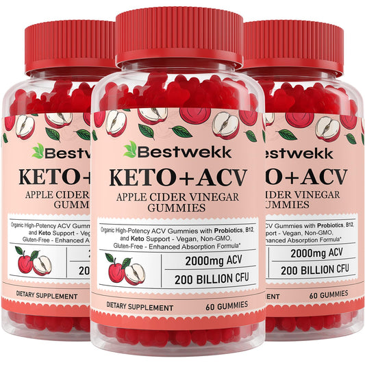 Apple Cider Vinegar Gummies, Max Strength 2000mg ACV Gummy with Probiotics, B12 and Keto Support, For Digestion, Metabolism, Detox, Gut & Immune Health, Gelatin-Free, Non-GMO, 120 keto acv gummies