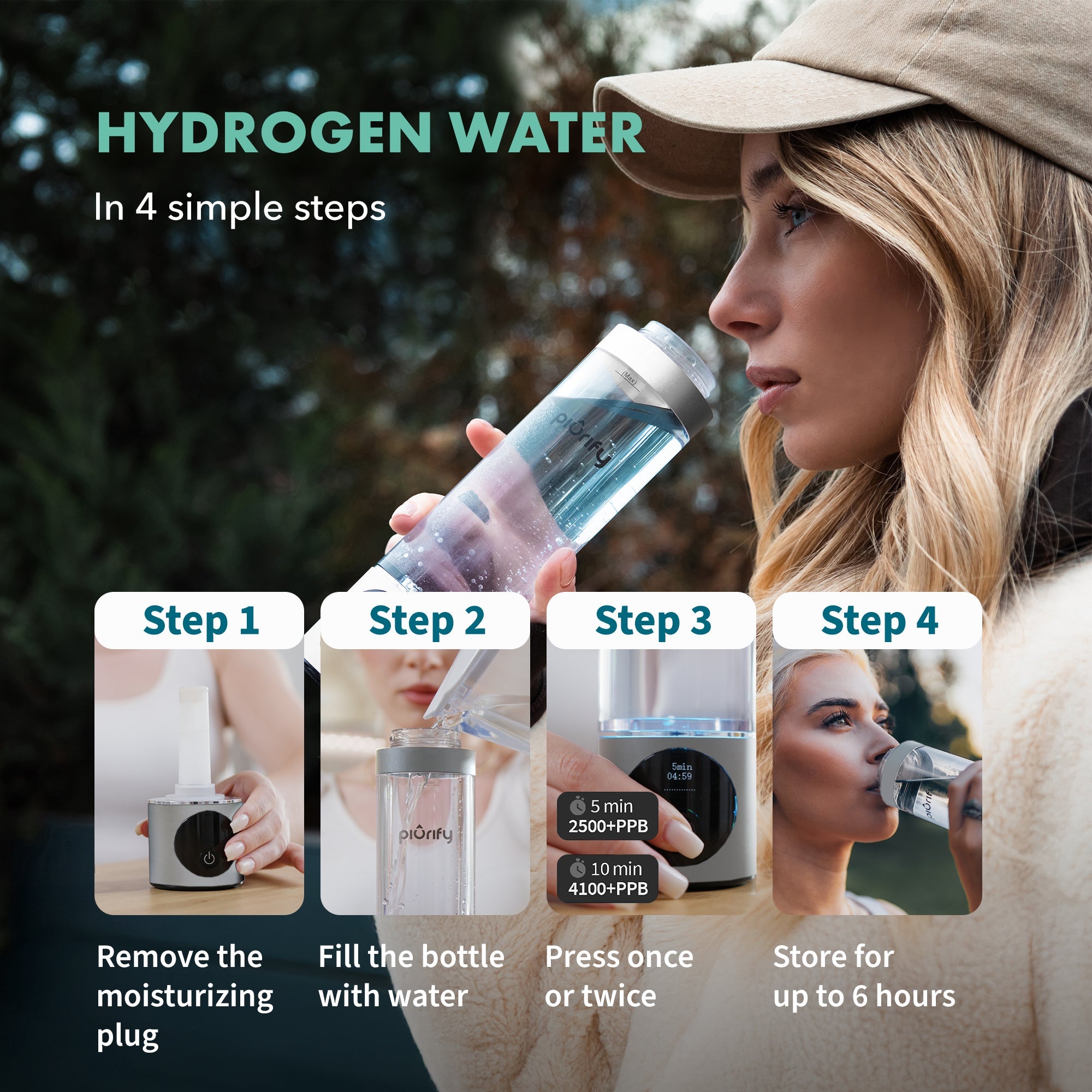 PIURIFY Hydrogenator® Hydrogen Water Bottle - Silver