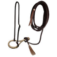 Load image into Gallery viewer, Tahoe 5/8" Rawhide Tan Bosal Mecate Set with Basket-Tooled Leather Hanger with 23 Ft Dark Brown Rope Mecate & Horsehair Tassel - 1 Year Warranty
