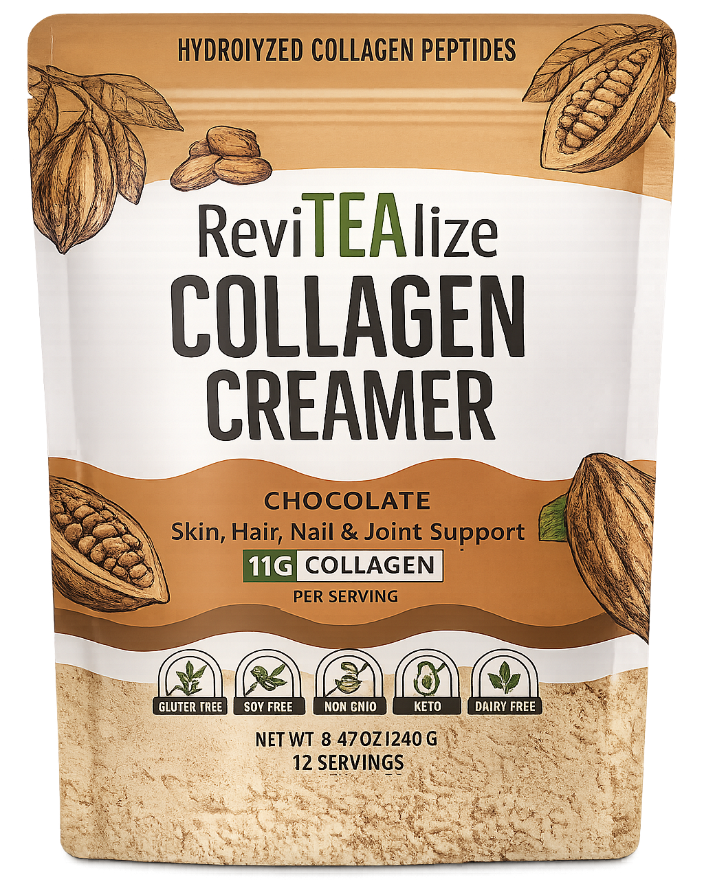 Collagen Creamer for Coffee - Grass Fed Collagen Peptides Powder with MCT Oil for Hair, Skin, Nails & Joint Support - Chocolate