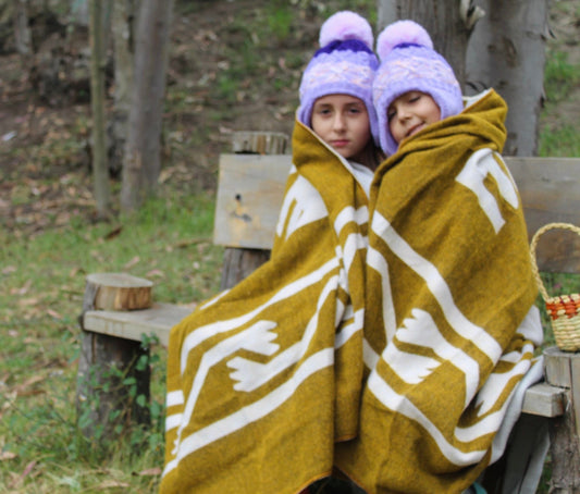 La Eva Blanket-Mustard; Alpaca Wool and Recycled Acrylic fibers, 90" x 79"