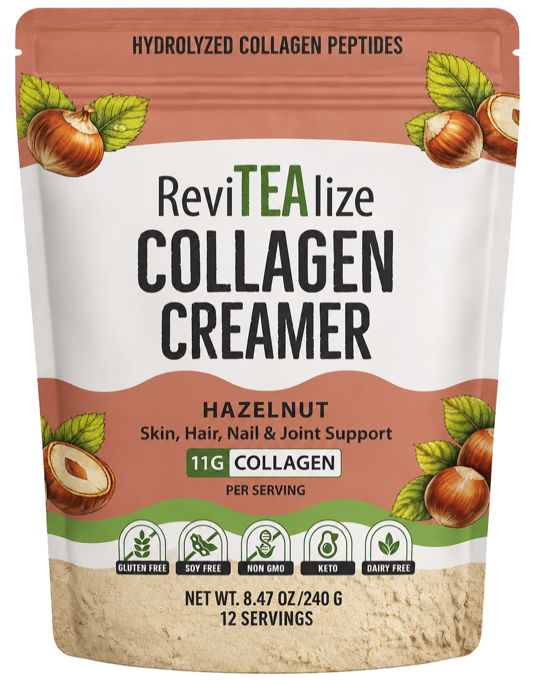 Collagen Creamer for Coffee - Grass Fed Collagen Peptides Powder with MCT Oil for Hair, Skin, Nails & Joint Support - Hazelnut