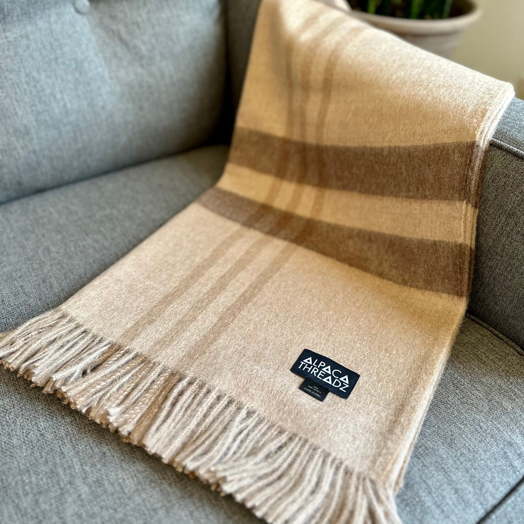 Royal Baby Alpaca Wool Checkered Throw Blanket