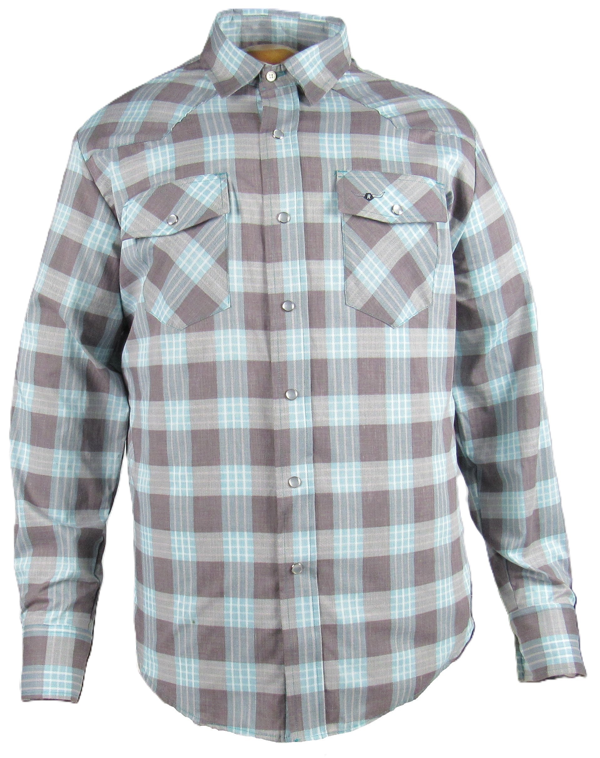 Flying R Ranchwear - Feather Plaids - Brown & Turquoise - Long Sleeve - NEW FIT