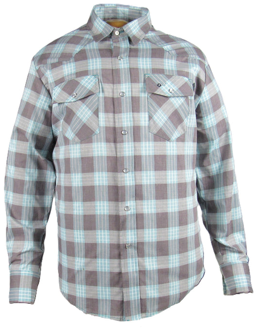 Flying R Ranchwear - Feather Plaids - Brown & Turquoise - Long Sleeve - NEW FIT