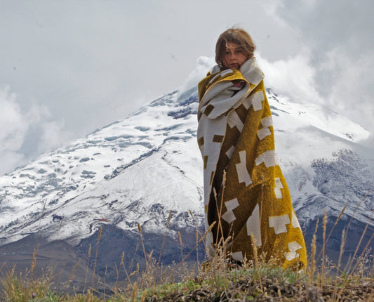 Sierra Throw Blanket: Khaki Alpaca Wool & Acrylic 89" x 79"