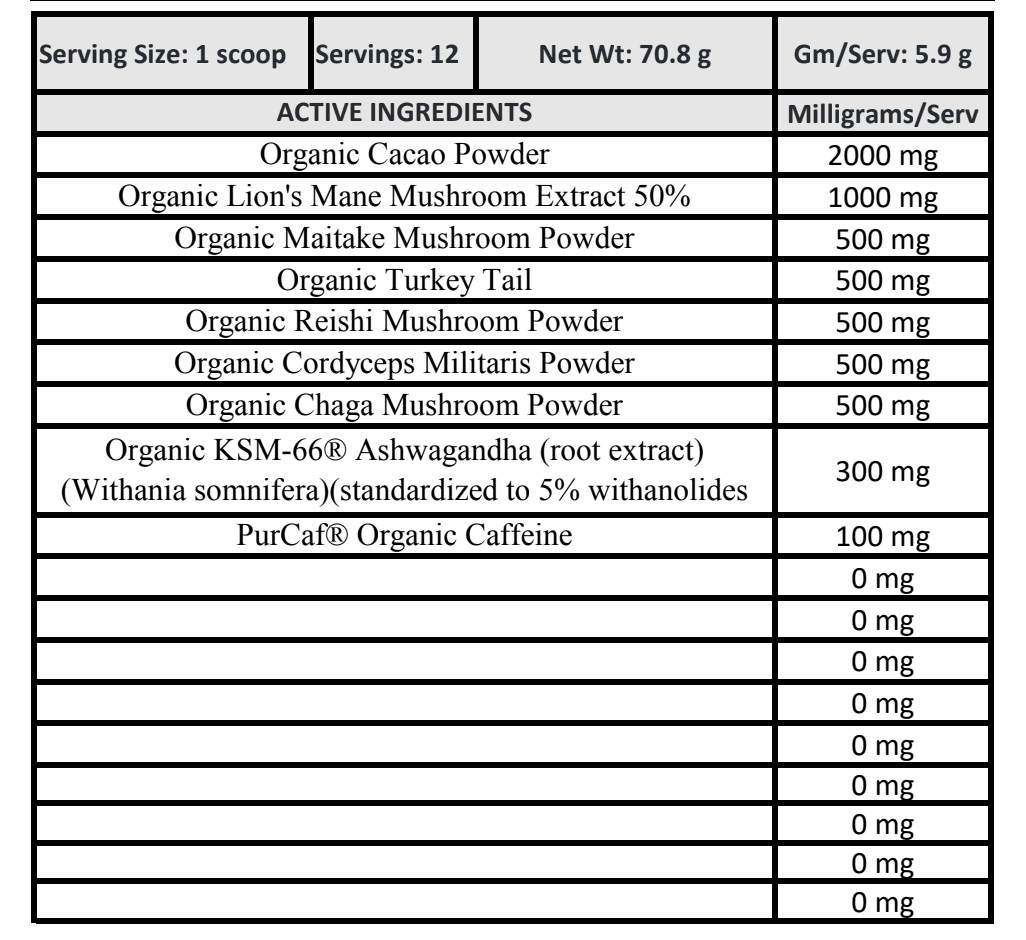MIND GLOW: organic mycotoxin and mold free Mushroom Latte