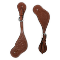 Cargar la imagen en la vista de la galería, Tahoe Hand tooled Leather Western Spur Straps with Flower Design Unisex Pair

