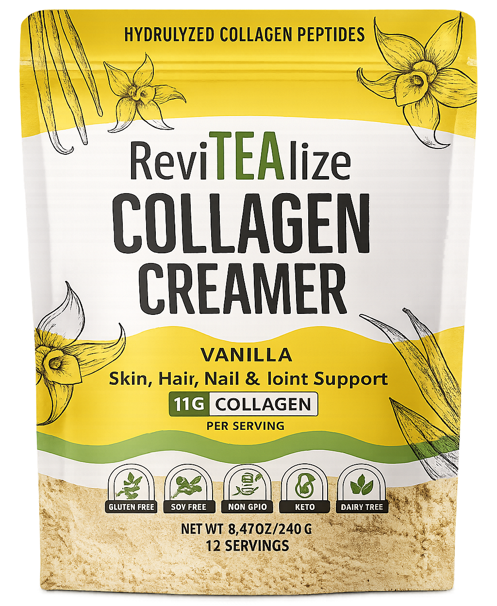 Collagen Creamer for Coffee - Grass Fed Collagen Peptides Powder with MCT Oil for Hair, Skin, Nails & Joint Support - Vanilla