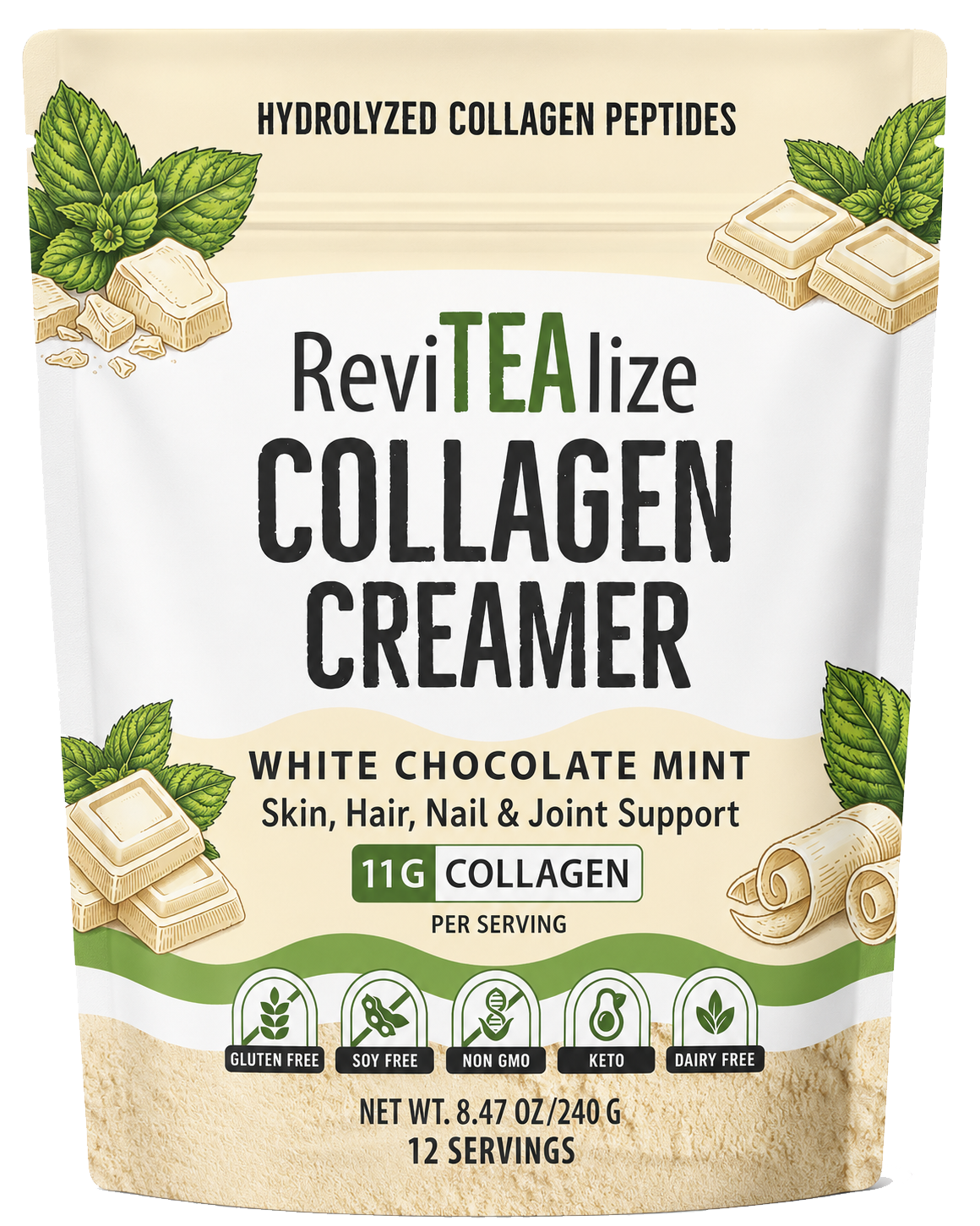 Collagen Creamer for Coffee - Grass Fed Collagen Peptides Powder with MCT Oil for Hair, Skin, Nails & Joint Support - White Chocolate Mint