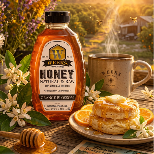 Pure Raw American Orange Blossom Honey - Unfiltered, All-Natural Citrus Sweetness
