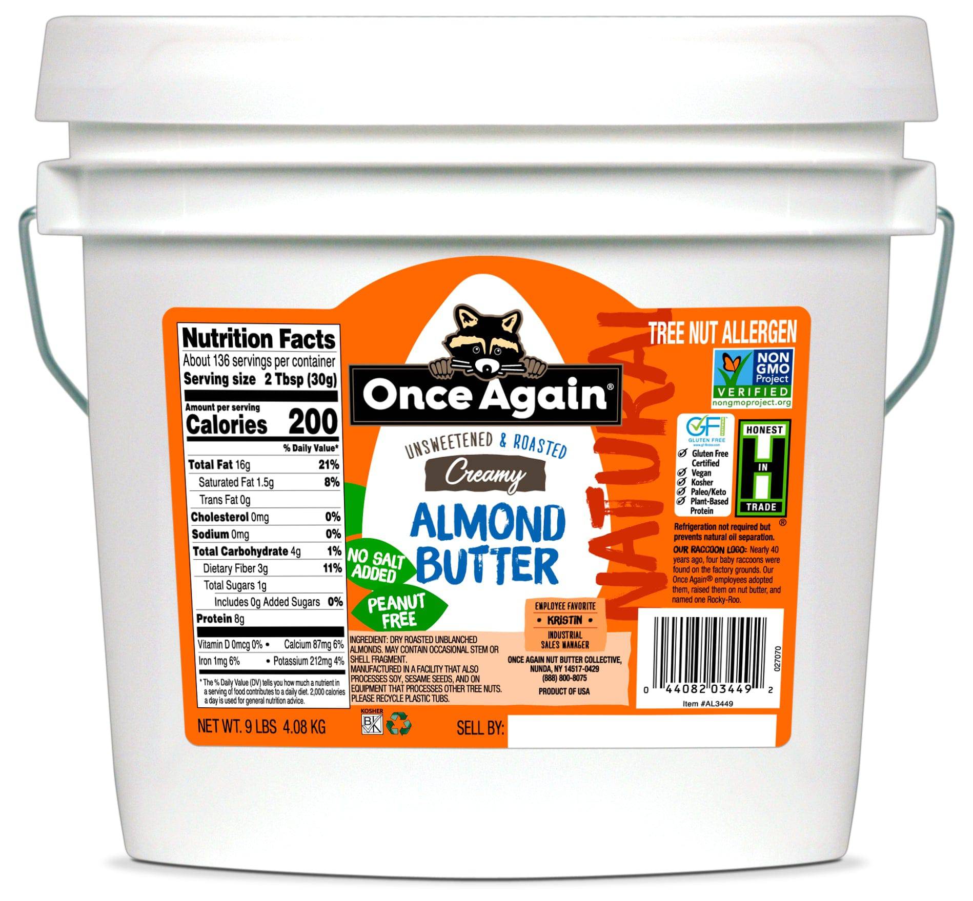 Almond Butter, Creamy, No Salt