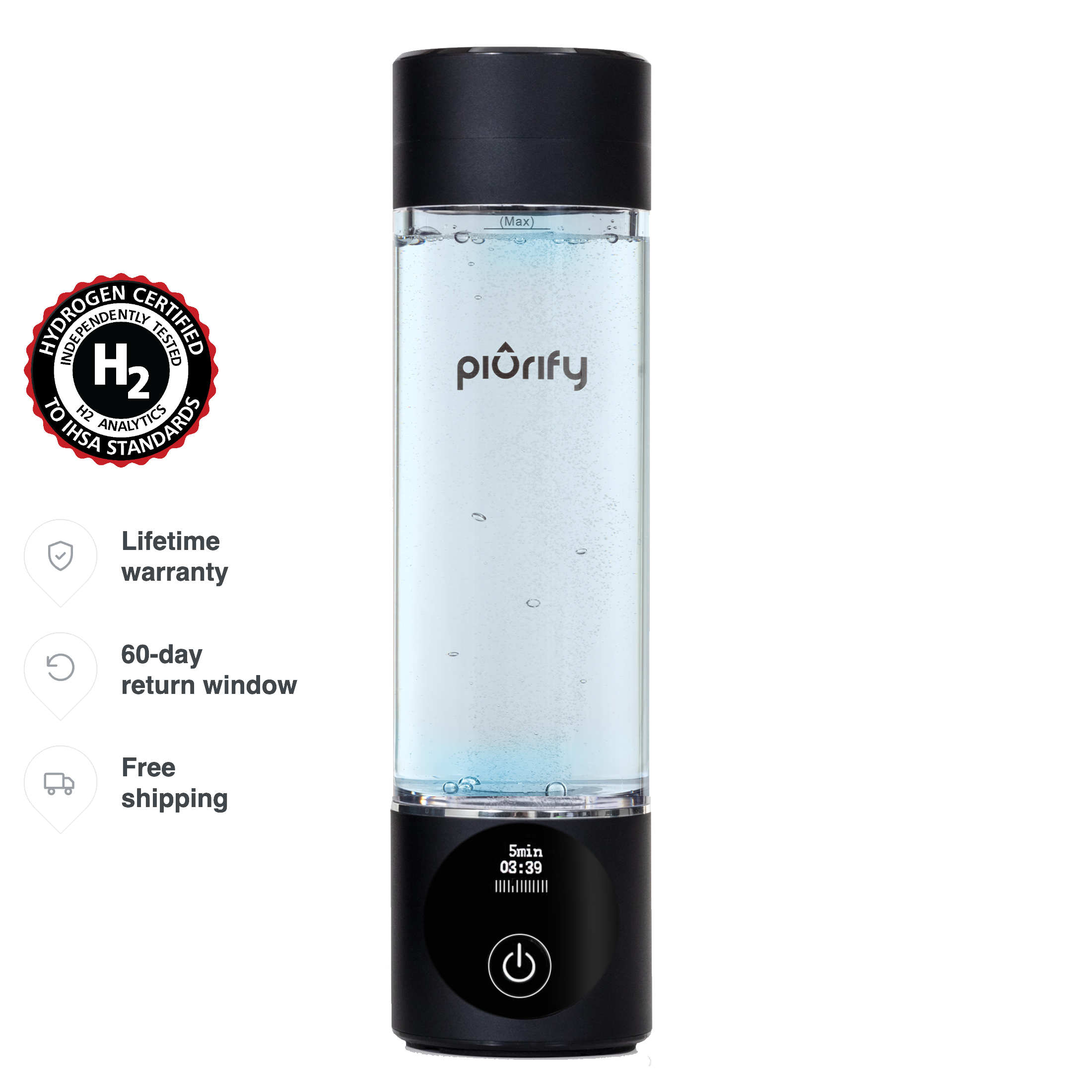 PIURIFY Hydrogenator® Hydrogen Water Bottle - Black