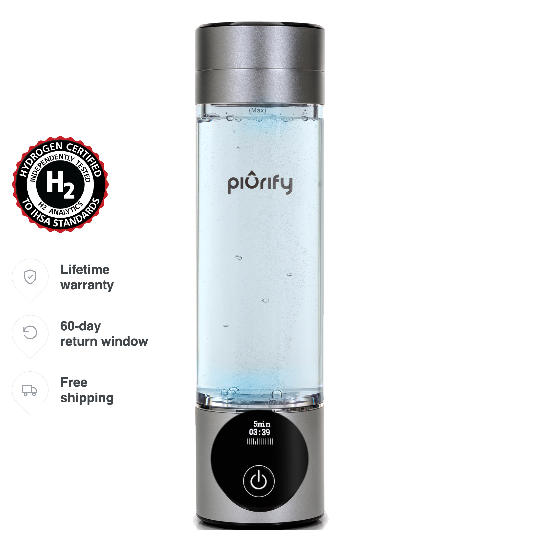 PIURIFY Hydrogenator® Hydrogen Water Bottle - Silver