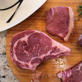 Load image into Gallery viewer, Texas Steak Box; 2 bone-in ribeyes, 2 sirloins or NY strips, 2 filets, 4 lbs ground beef JT2 Ranch
